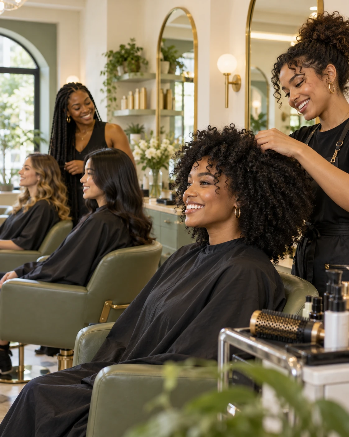 Women with different hair types at Crown and Bloom Hair Salon